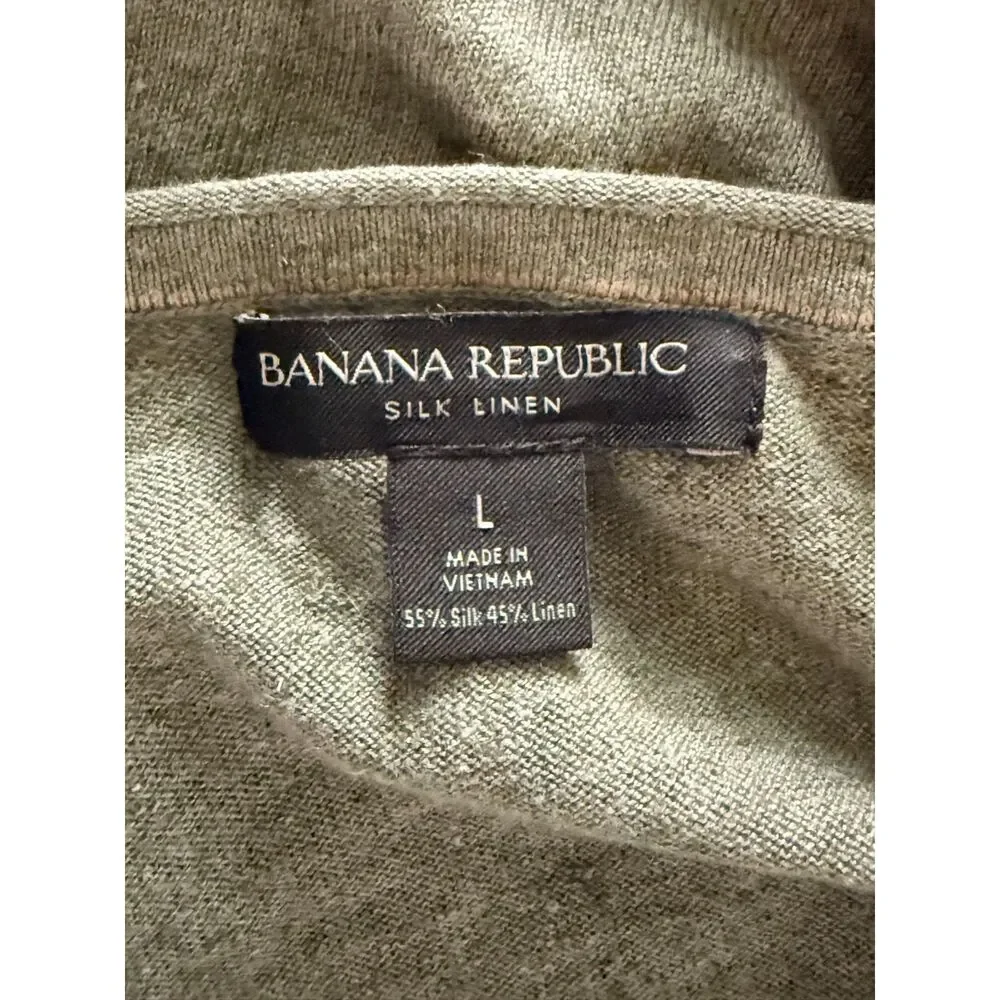Banana Republic Livorno Silk Linen Sweater Sage Crew Neck Quiet Luxury Knit L